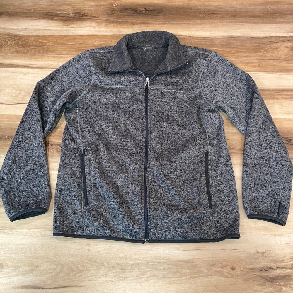 Eddie Bauer Mens Full Zip Sweater Fleece Jacket Gray Marled Size M Medium